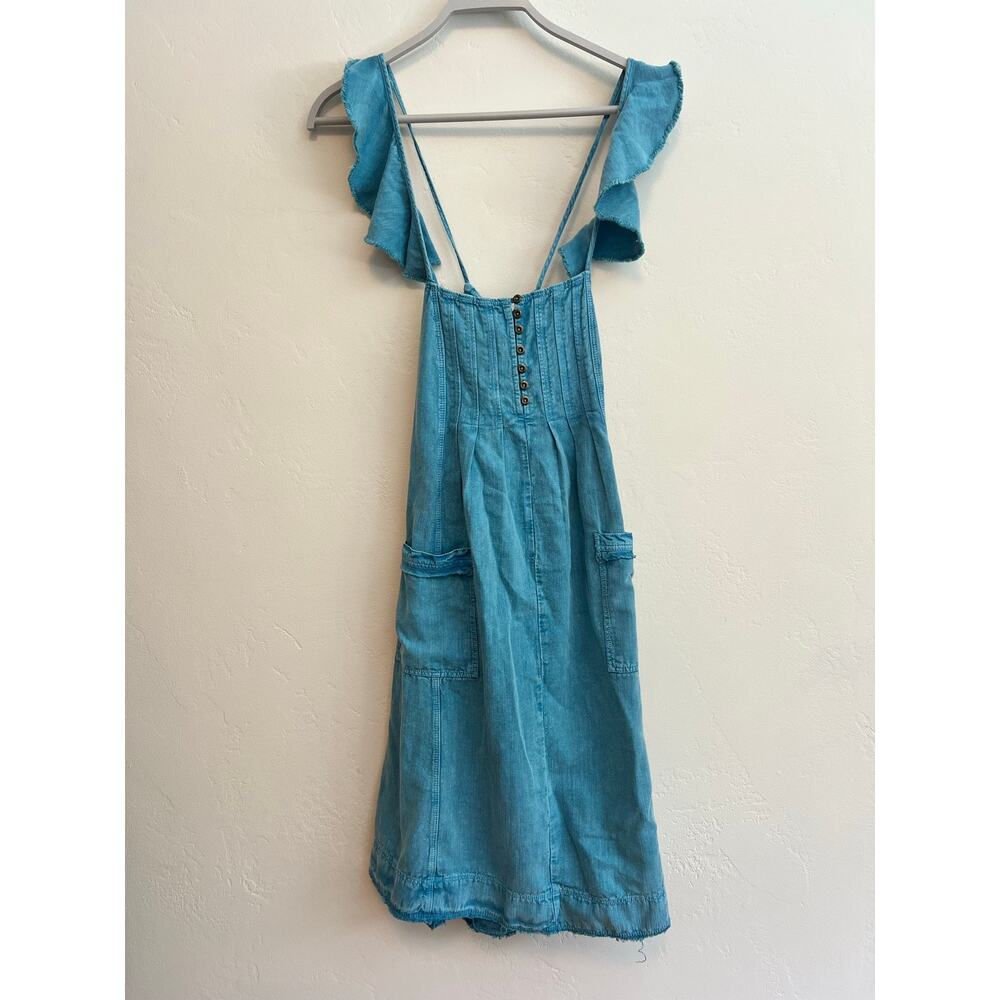 Anthropologie Pilcro Flutter Sleeve Blue Denim Midi Dress Extra Small Petite XSP - Picture 2 of 6